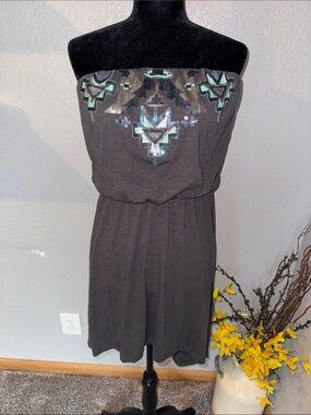 Express Strapless High-Low Dress in Charcoal with Mint Sequin Accents